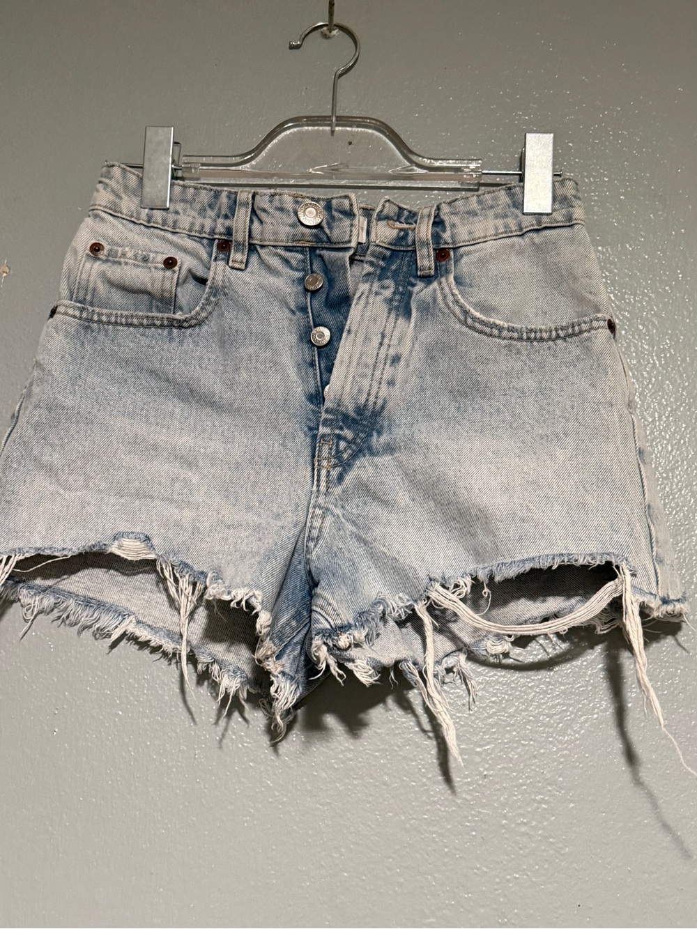 Zara Light Wash Button-Fly Distressed Denim Shorts size 2